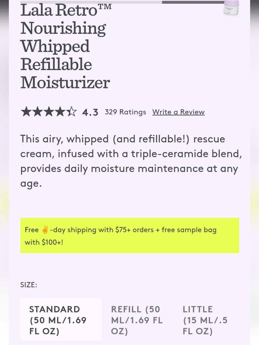 Drunk Elephant Lala Retro Whipped Cream Moisturizer Nourishing Refillable NEW
